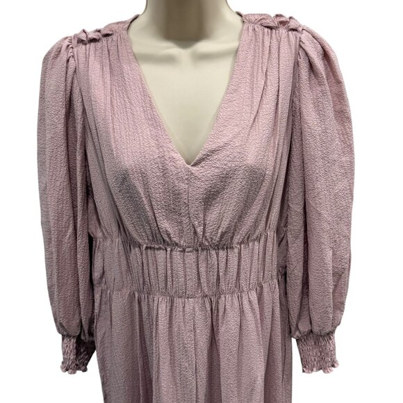 Calvin Klein Pink Textured Midi Dress V Neckline Smocked Waist Size 6 - Picture 6 of 9